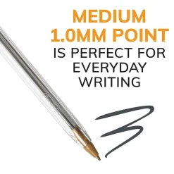 Pens|BIC Cristal Xtra Smooth Ballpoint Penss, Medium Point, 0.1mm, Black Ink, Dozen (MS11BK)