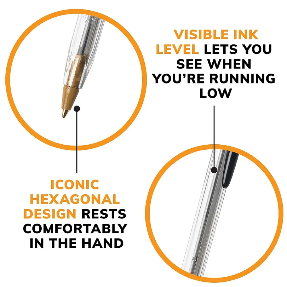 Pens|BIC Cristal Xtra Smooth Ballpoint Pen, Medium Point, Black Ink, 24/Box, 6 Boxes/Pack (MS144E-BLK)
