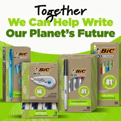 Pens|BIC Ecolutions Round Stic Ballpoint Pens, Medium Point, Blue Ink, 50/Pack (GSME509-BLU)