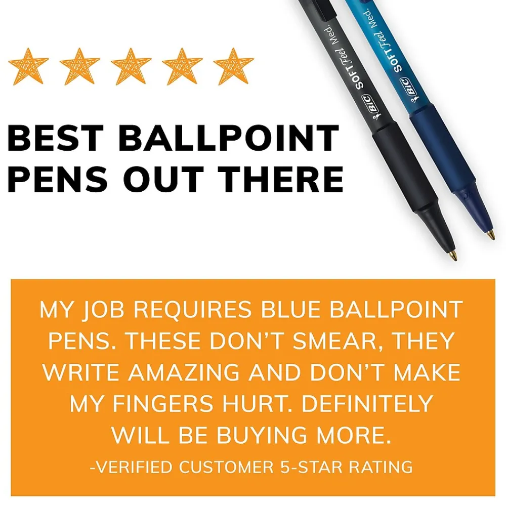Pens|BIC Soft Feel Retractable Ballpoint Pens, Medium Point, Red Ink, 12/Pack (837399)