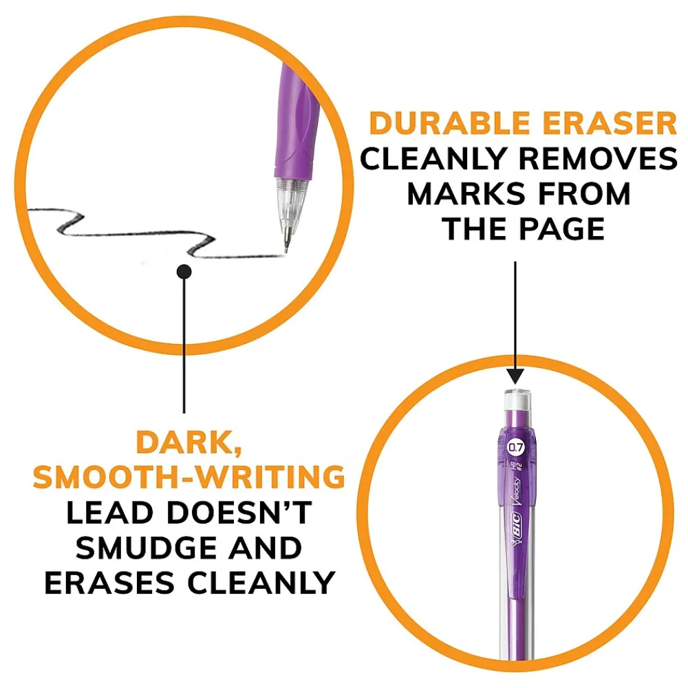 Pencils|BIC Velocity Mechanical Pencil, 0.7mm, #2 Hard Lead, 5/Pack (41192)