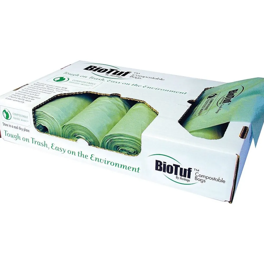 60-64 Gallon Compostable Industrial Trash Bag, 47" x 60", Low Density, 1 Mil, Green, 5 Rolls (Y9460YE R01)<BioTuf Hot