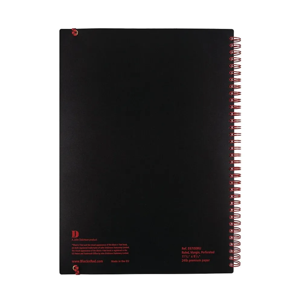 Subject Notebooks|Black N' Red Professional 1-Subject Professional Notebook, 8.25" x 11.75", Wide Ruled, 70 Sheets, Black (JDK-E67008)