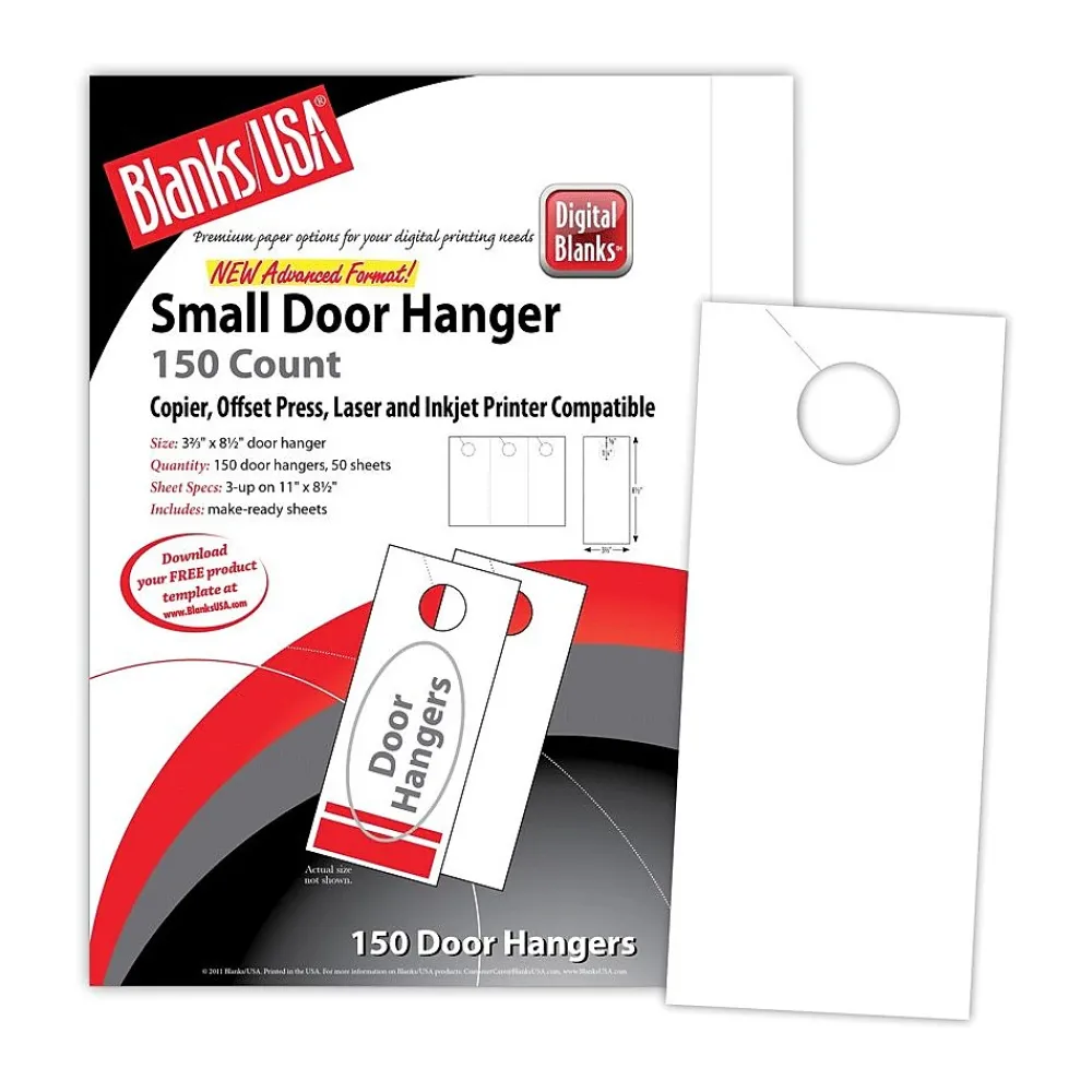 Business Cards*Blanke Blanks/USA® 3.67" x 8 1/2" 90 lbs. Digital Index Cover Door Hanger, White, 50/Pack