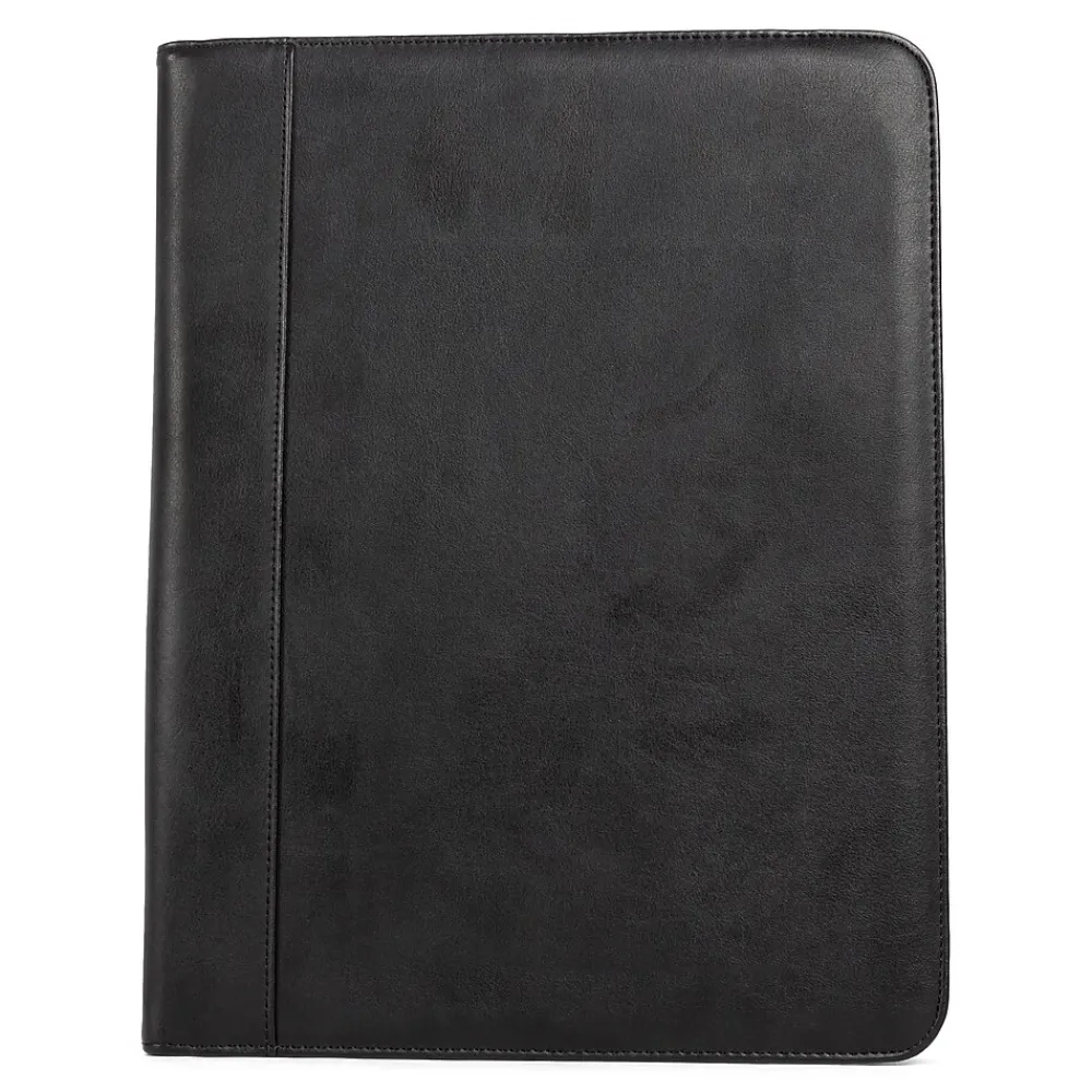 Faux Leather Padfolio with Zipper Closure, Black (WRC5043BS-Black)<Bond Street Outlet
