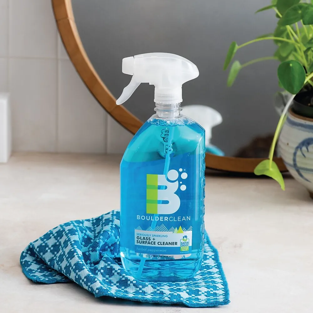 Glass + Surface Cleaner, Herbal Peppermint Scent, 28 Oz. (003229EA)<Boulder Clean New