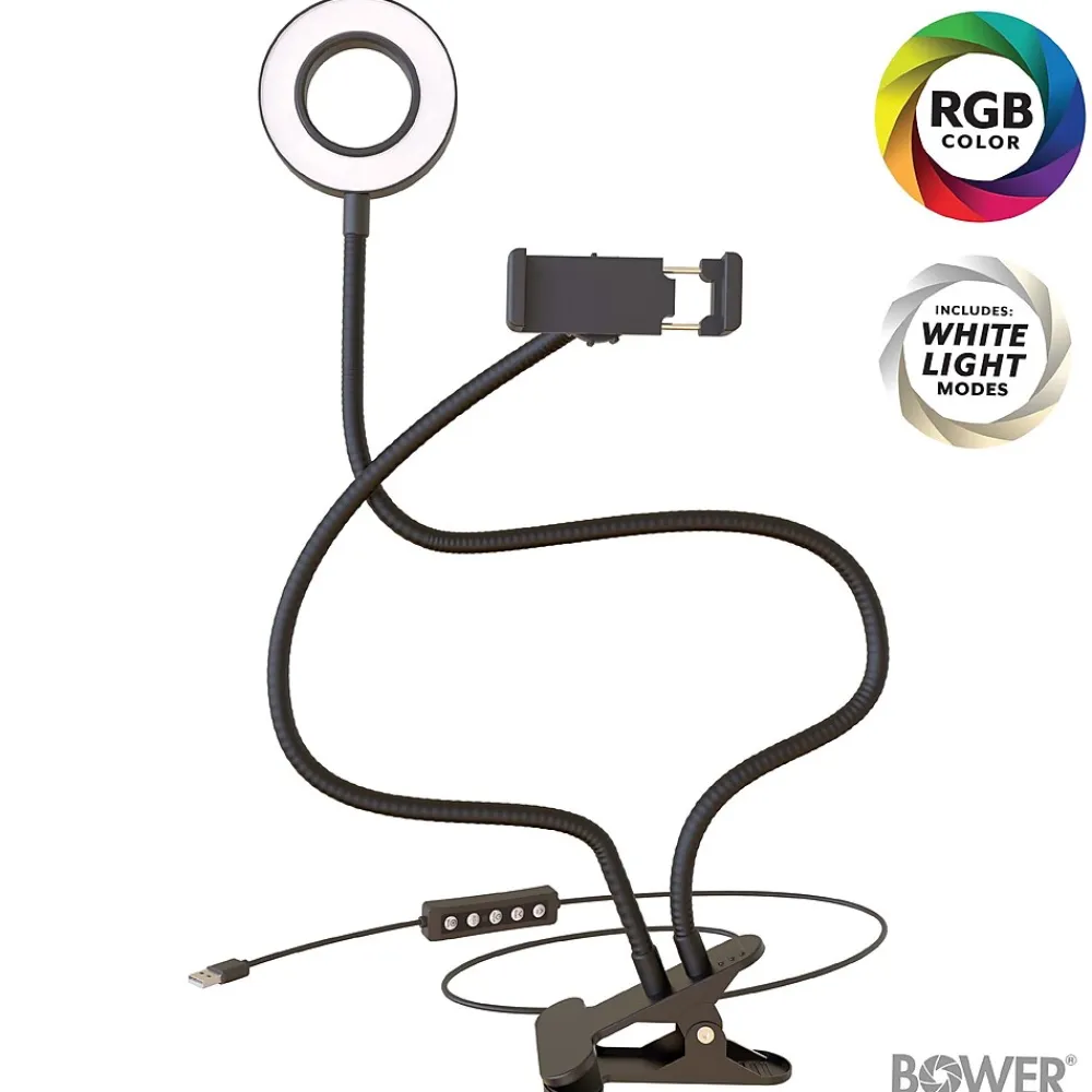 24" Flexible White and RGB Ring Light with Smartphone Holder (WA-RGBDSKRL)<Bower Discount