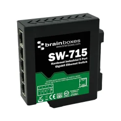 Hot Brainboxes Industrial 5-Port Gigabit Ethernet Unmanaged Switch, 10/100/1000 Mbps, Black (SW-715)