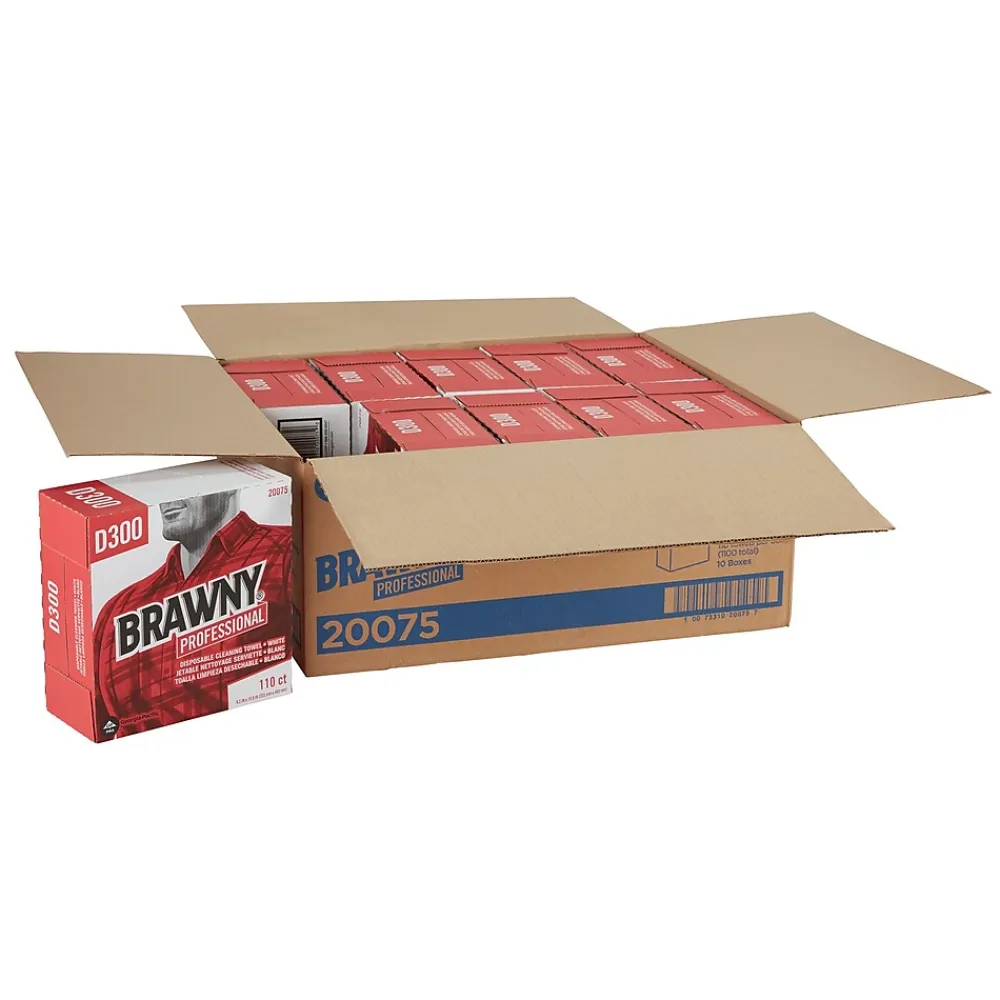 Professional D300 Cellulose Cleaning Wipers, 16" x 9.25", White, 110 Wipers/Box (20075)<Brawny New