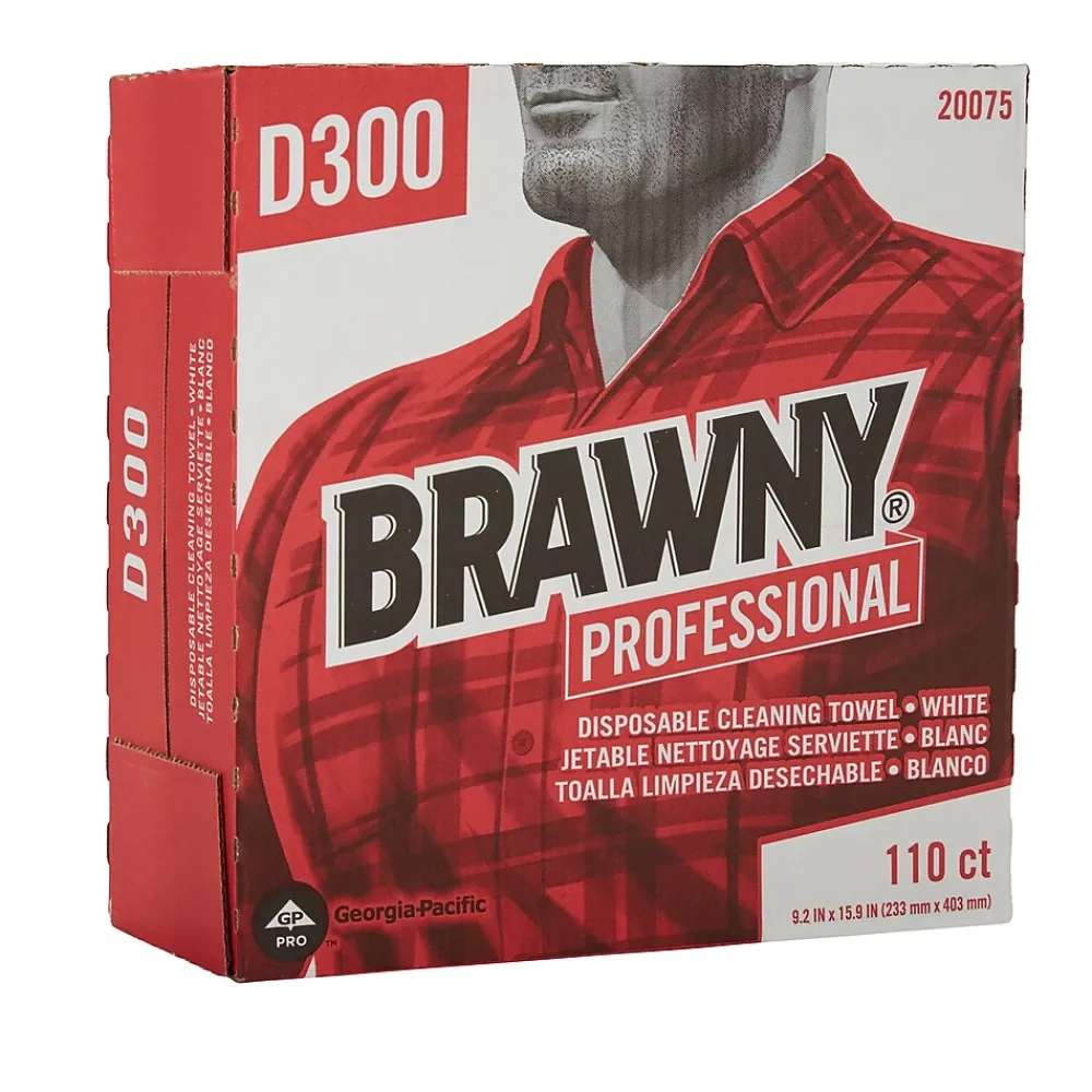 Professional D300 Cellulose Cleaning Wipers, 16" x 9.25", White, 110 Wipers/Box (20075)<Brawny New
