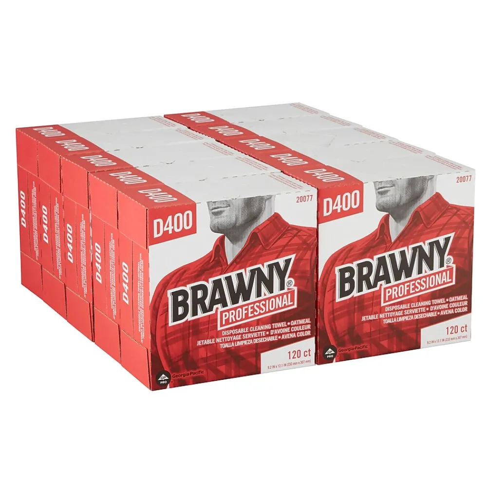 Professional D400 Cellulose Cleaning Wipers, 12.2" x 9.25", Oatmeal, 120 Wipers/Box (20077)<Brawny Discount