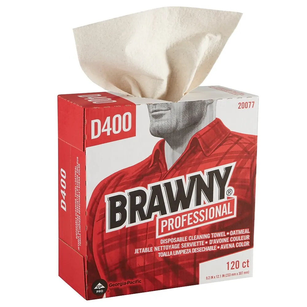 Professional D400 Cellulose Cleaning Wipers, 12.2" x 9.25", Oatmeal, 120 Wipers/Box (20077)<Brawny Discount