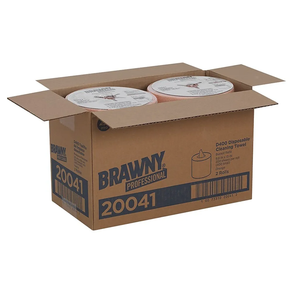 Professional D400 Durable Fibers Cleaning Wipers, 13" x 9.9", Orange, 200 Sheets/Roll, 2/Carton (20041)<Brawny Discount