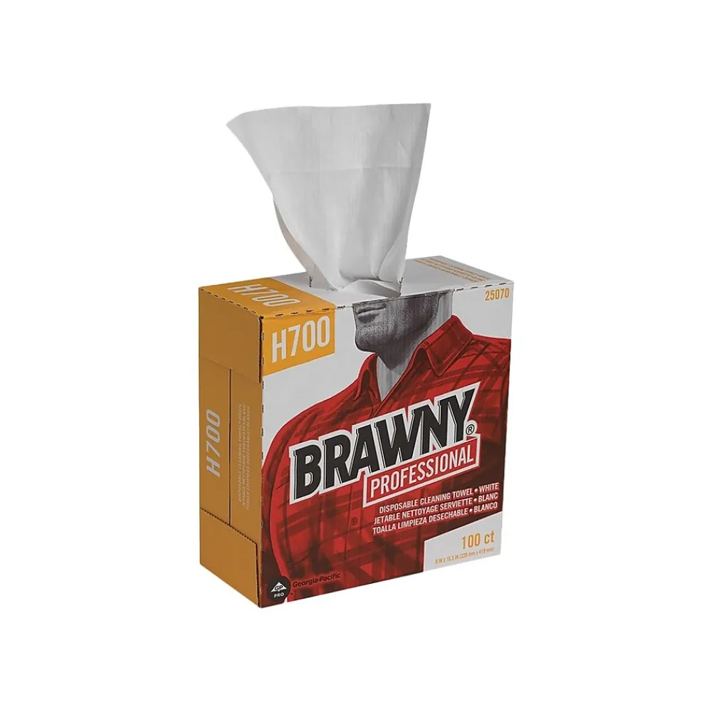 Professional Heavy Duty Durable Fibers Cleaning Wipers, 9.1", White, 100 Wipers/Box, 5/Carton (25070)<Brawny Sale