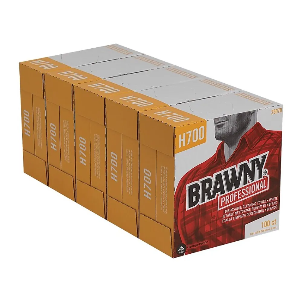 Professional Heavy Duty Durable Fibers Cleaning Wipers, 9.1", White, 100 Wipers/Box, 5/Carton (25070)<Brawny Sale