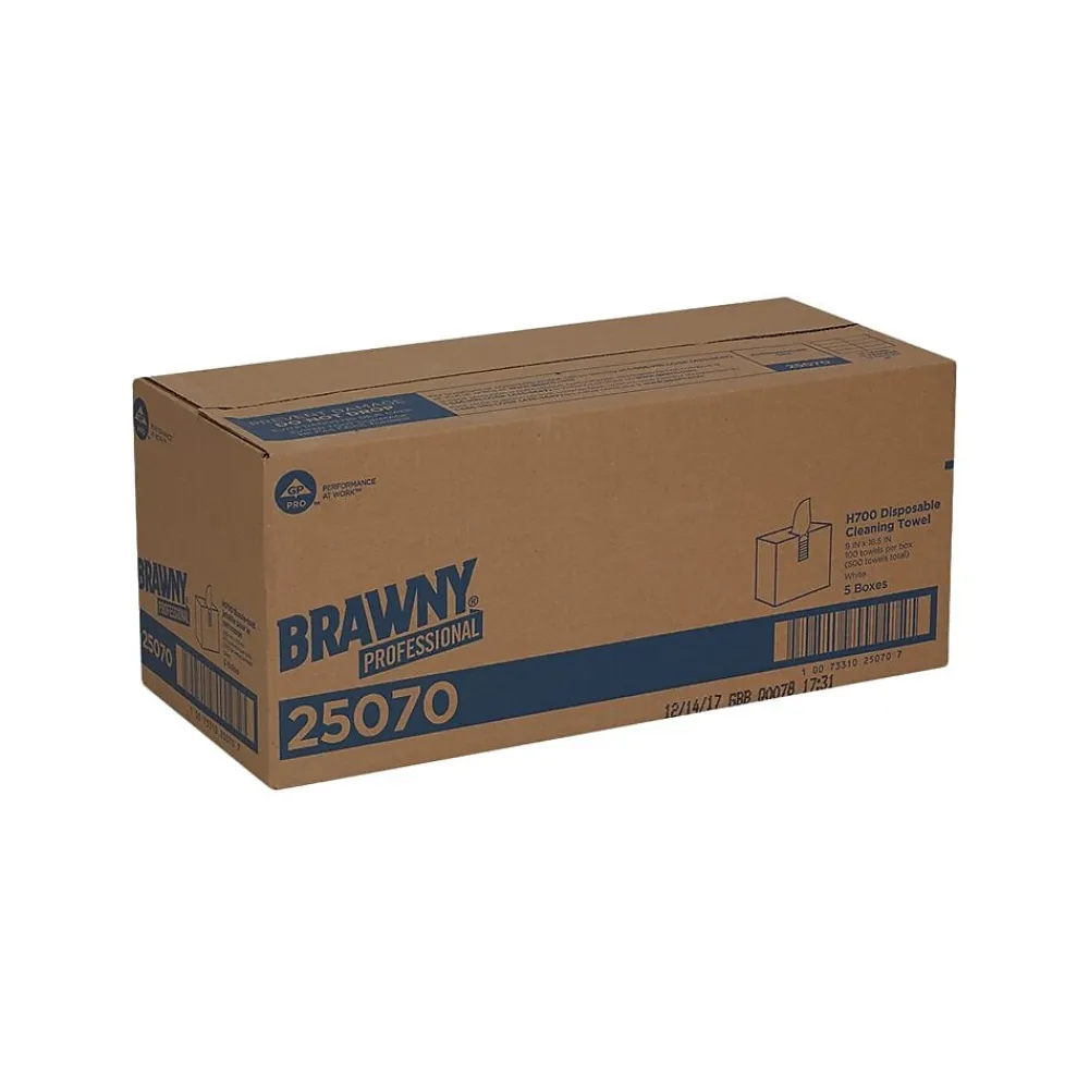 Professional Heavy Duty Durable Fibers Cleaning Wipers, 9.1", White, 100 Wipers/Box, 5/Carton (25070)<Brawny Sale