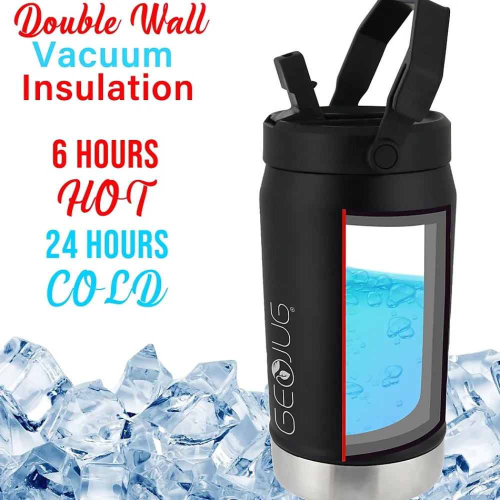 Geojug Stainless Steel Double Walled Sports Water Jug, 64 oz., Black (G-1900BK)<Brentwood Discount