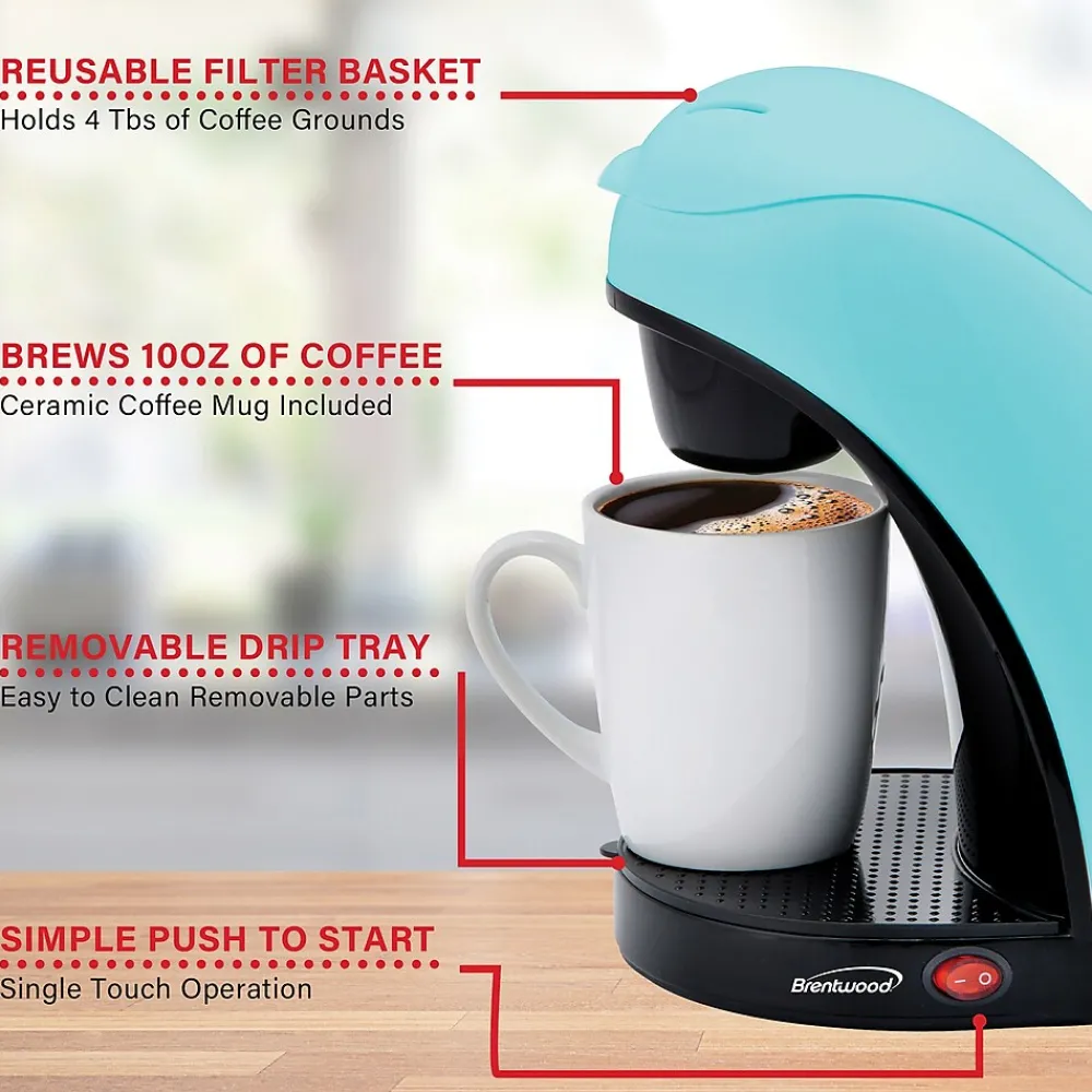 Brentwood Single-Serve Coffee Maker with Mug, Blue (TS-112BL)