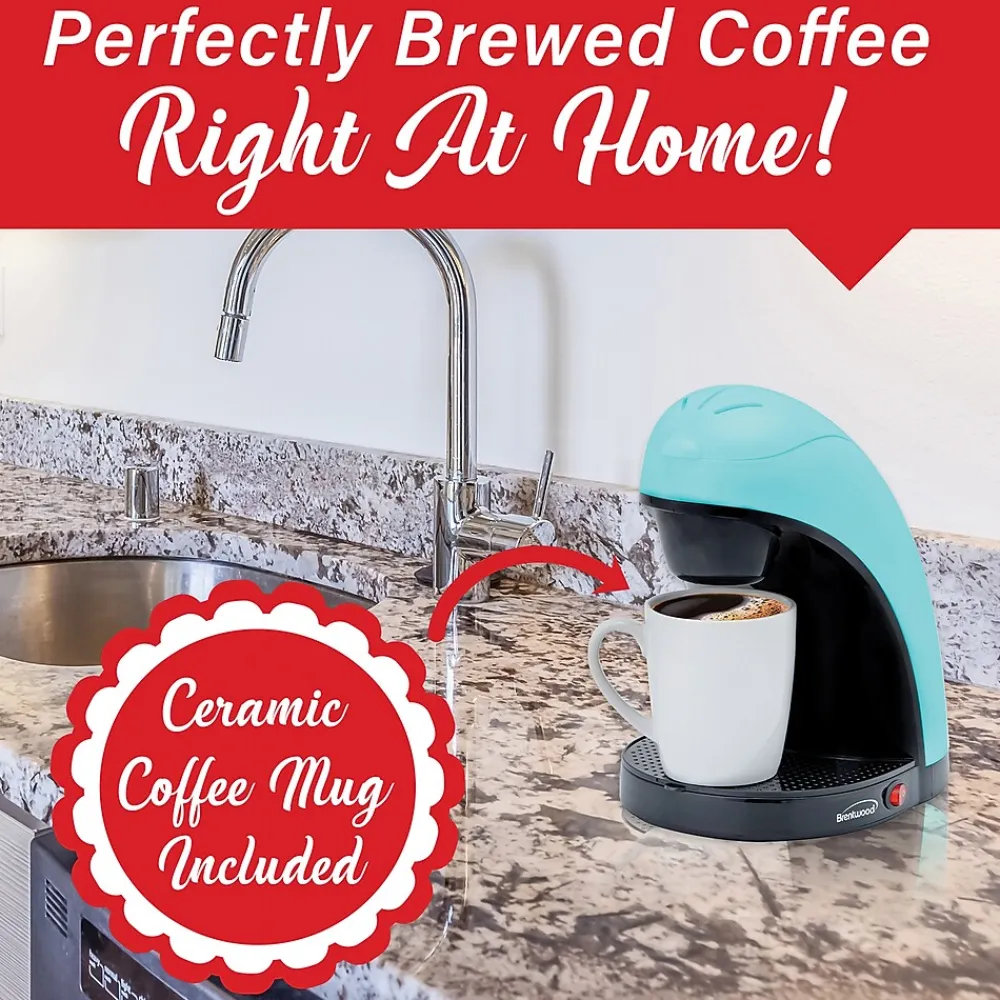 Brentwood Single-Serve Coffee Maker with Mug, Blue (TS-112BL)