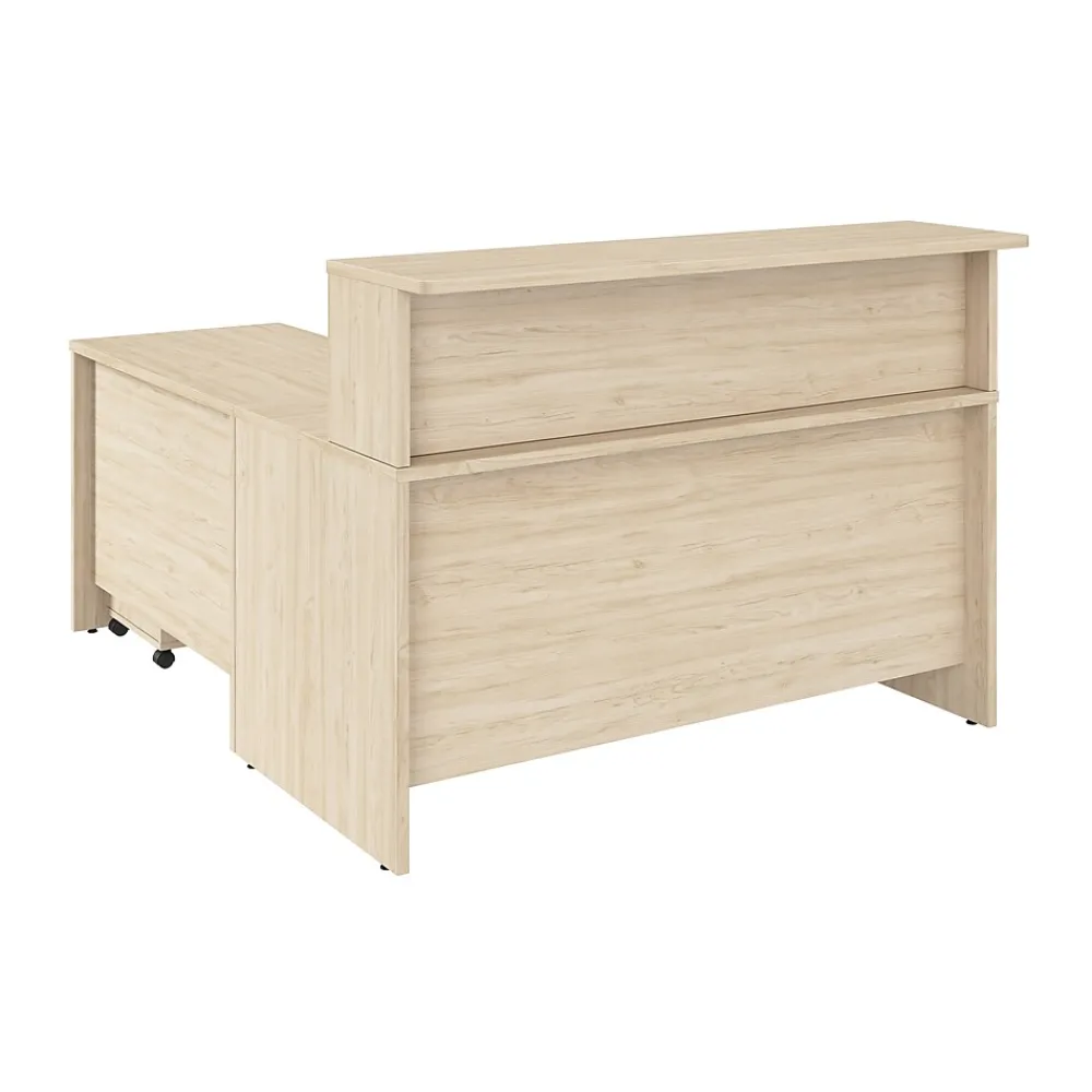 L-Desks*Bush Business Furniture Arrive 60"W L Shaped Reception Desk with Shelf and Mobile File Cabinet, (ARV004NE) Natural Elm