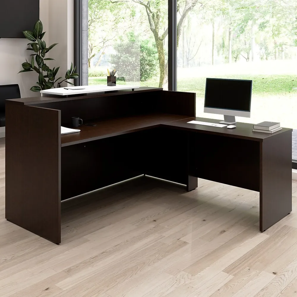 L-Desks*Bush Business Furniture Arrive 72"W L Shaped Reception Desk with Counter, (ARV009MR) Mocha Cherry