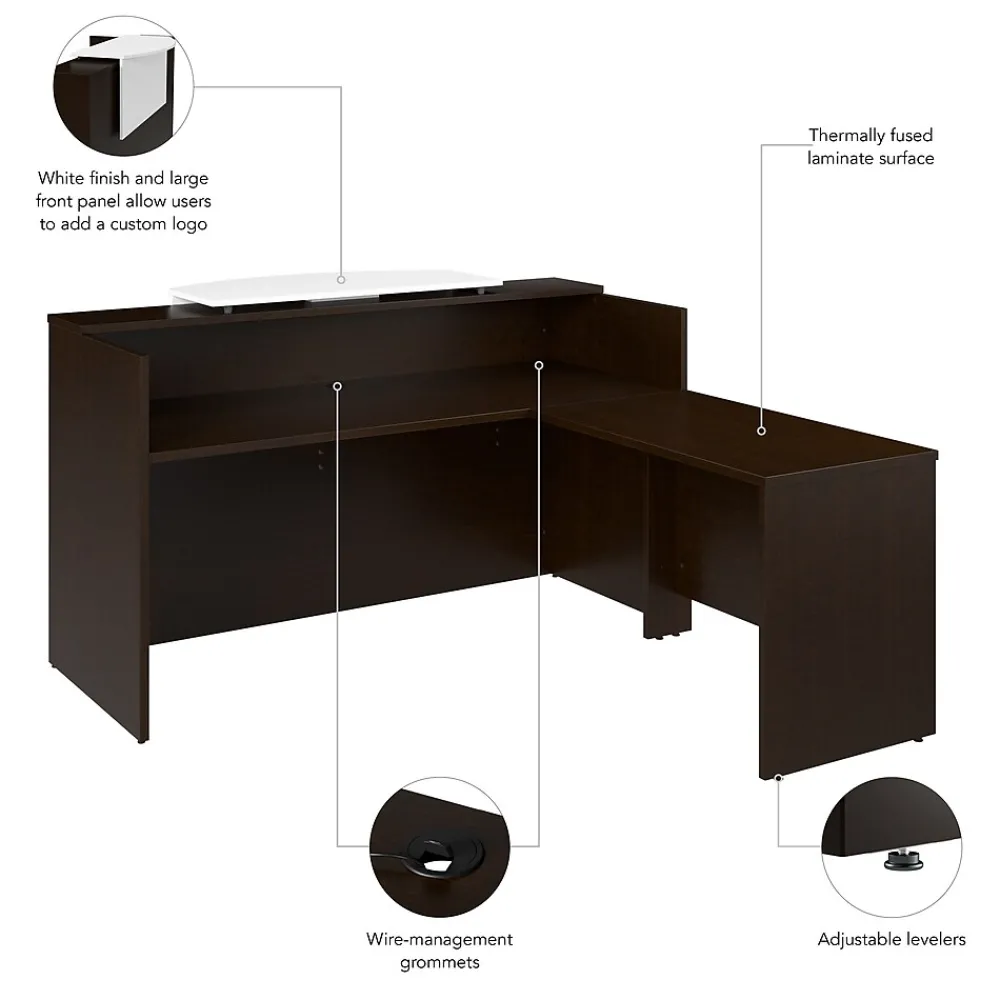 L-Desks*Bush Business Furniture Arrive 72"W L Shaped Reception Desk with Counter, (ARV009MR) Mocha Cherry