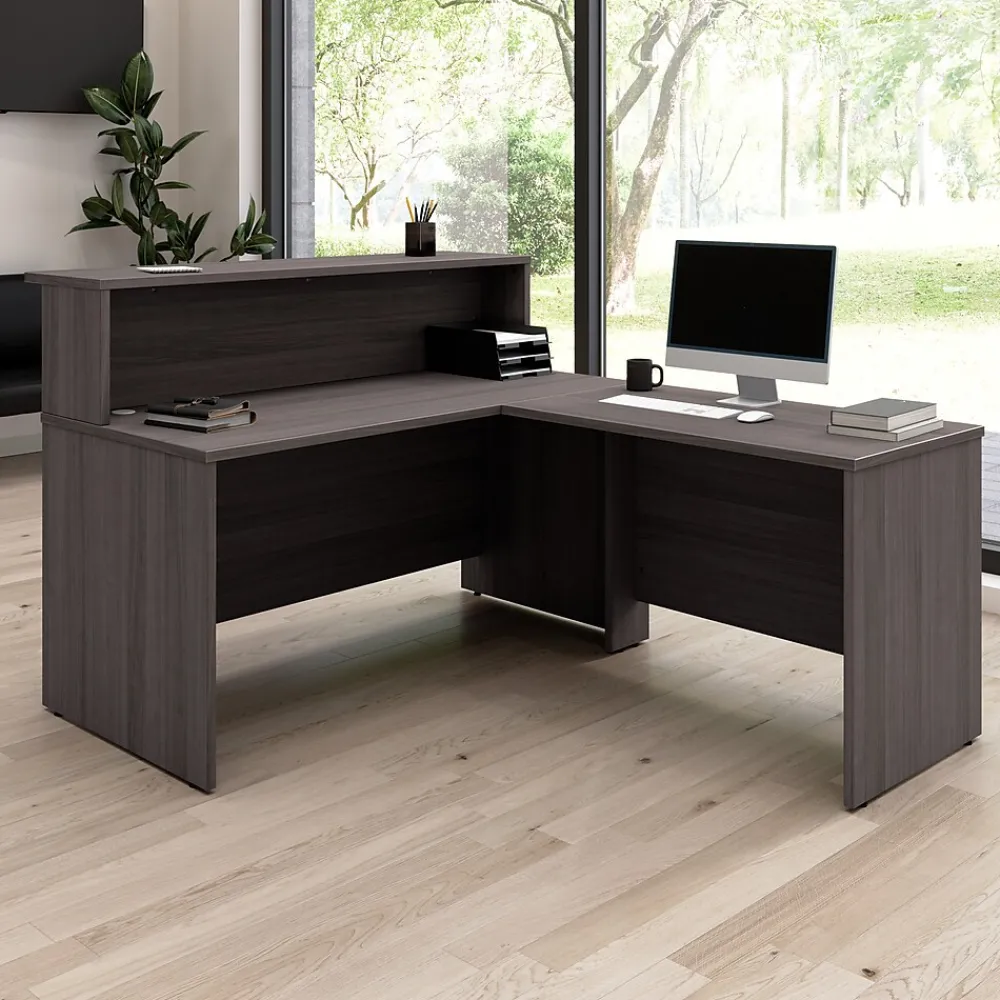 L-Desks*Bush Business Furniture Arrive 60"W L Shaped Reception Desk with Shelf, (ARV003SG) Storm Gray
