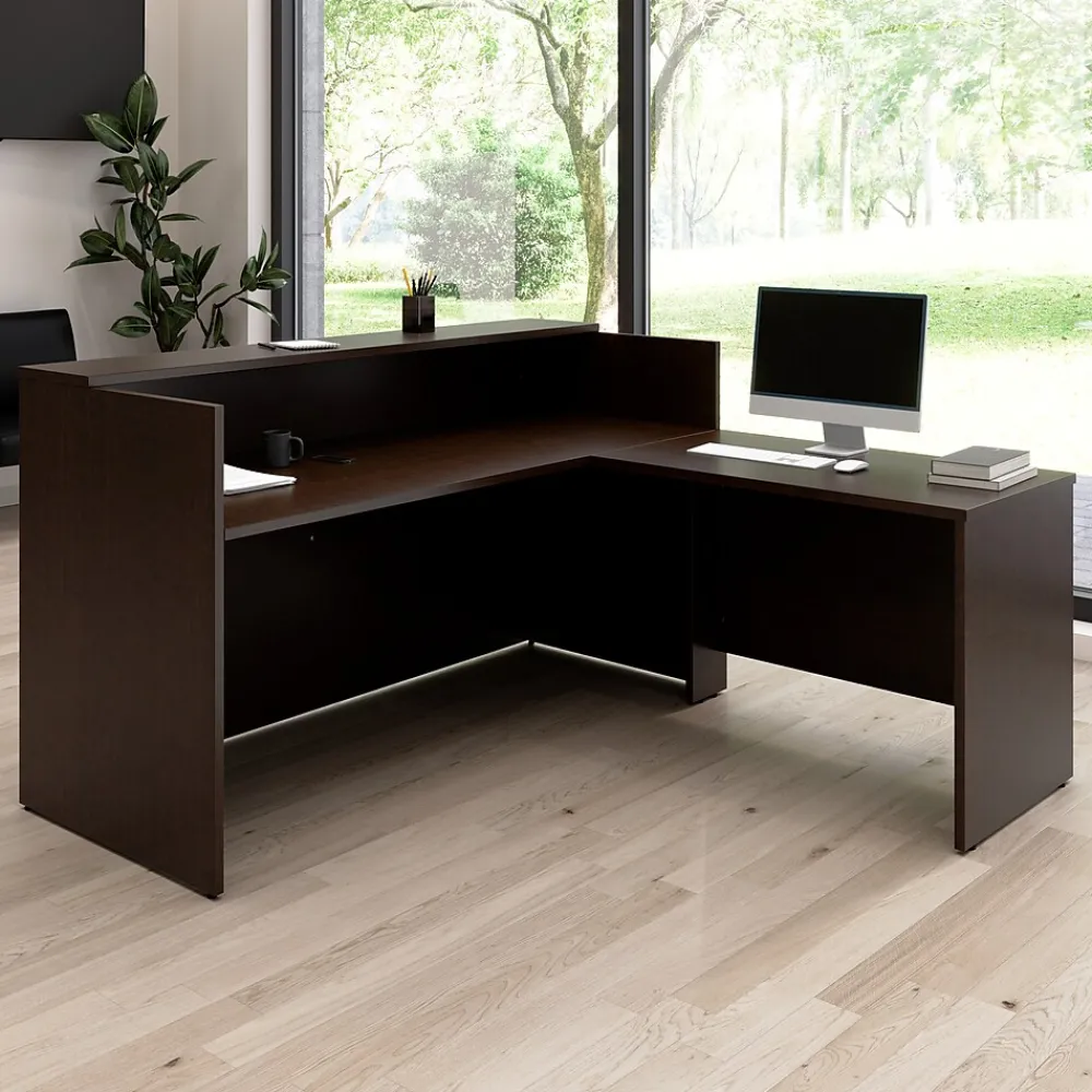 L-Desks*Bush Business Furniture Arrive 72"W L Shaped Reception Desk with Shelf, (ARV006MR) Mocha Cherry