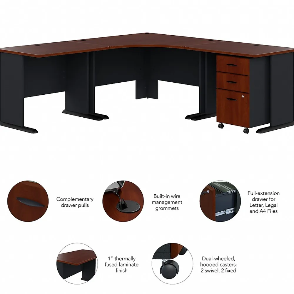 Office Desks*Bush Business Furniture Cubix 84"W Corner Desk with Mobile File Cabinet, (SRA041HCSU) Hansen Cherry/Galaxy
