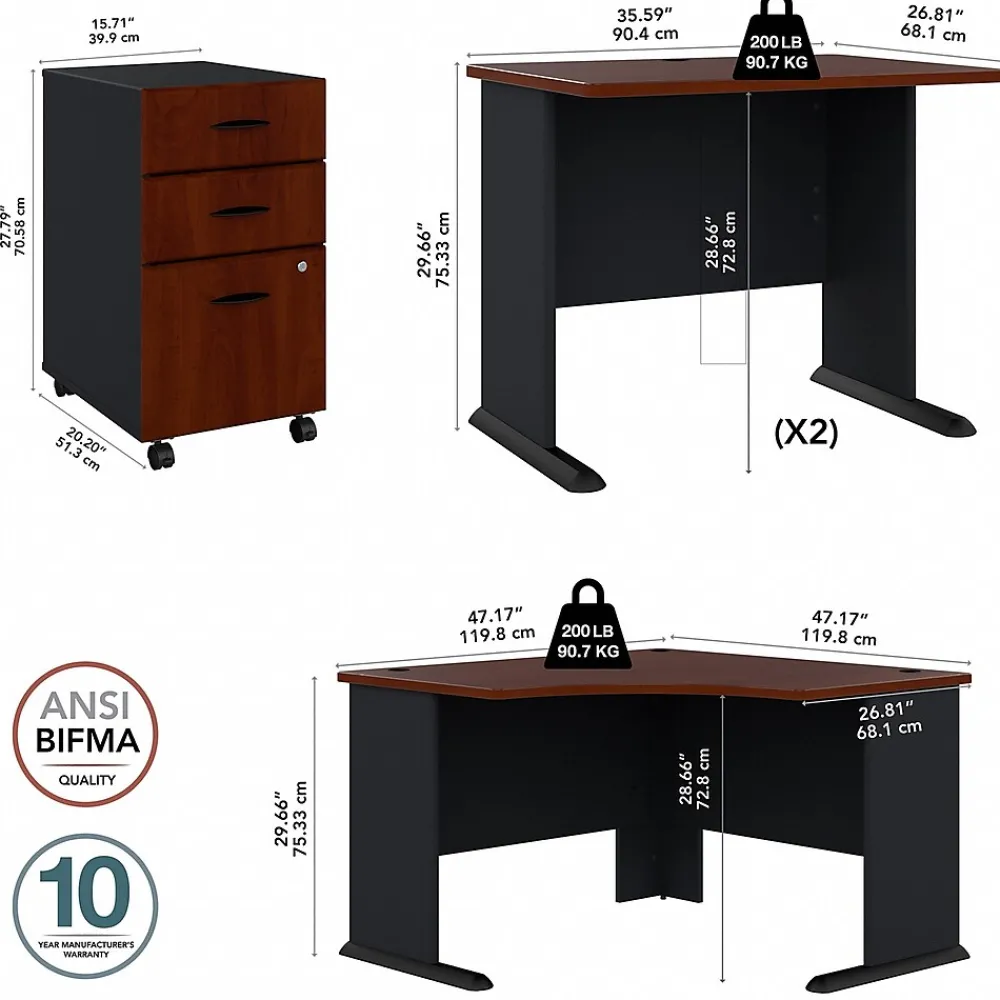 Office Desks*Bush Business Furniture Cubix 84"W Corner Desk with Mobile File Cabinet, (SRA041HCSU) Hansen Cherry/Galaxy