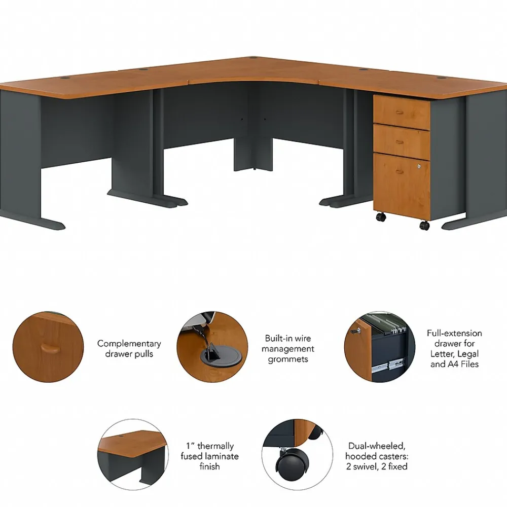 Corner Desks*Bush Business Furniture Cubix 84"W Corner Desk with Mobile File Cabinet, (SRA041NCSU) Natural Cherry/Slate