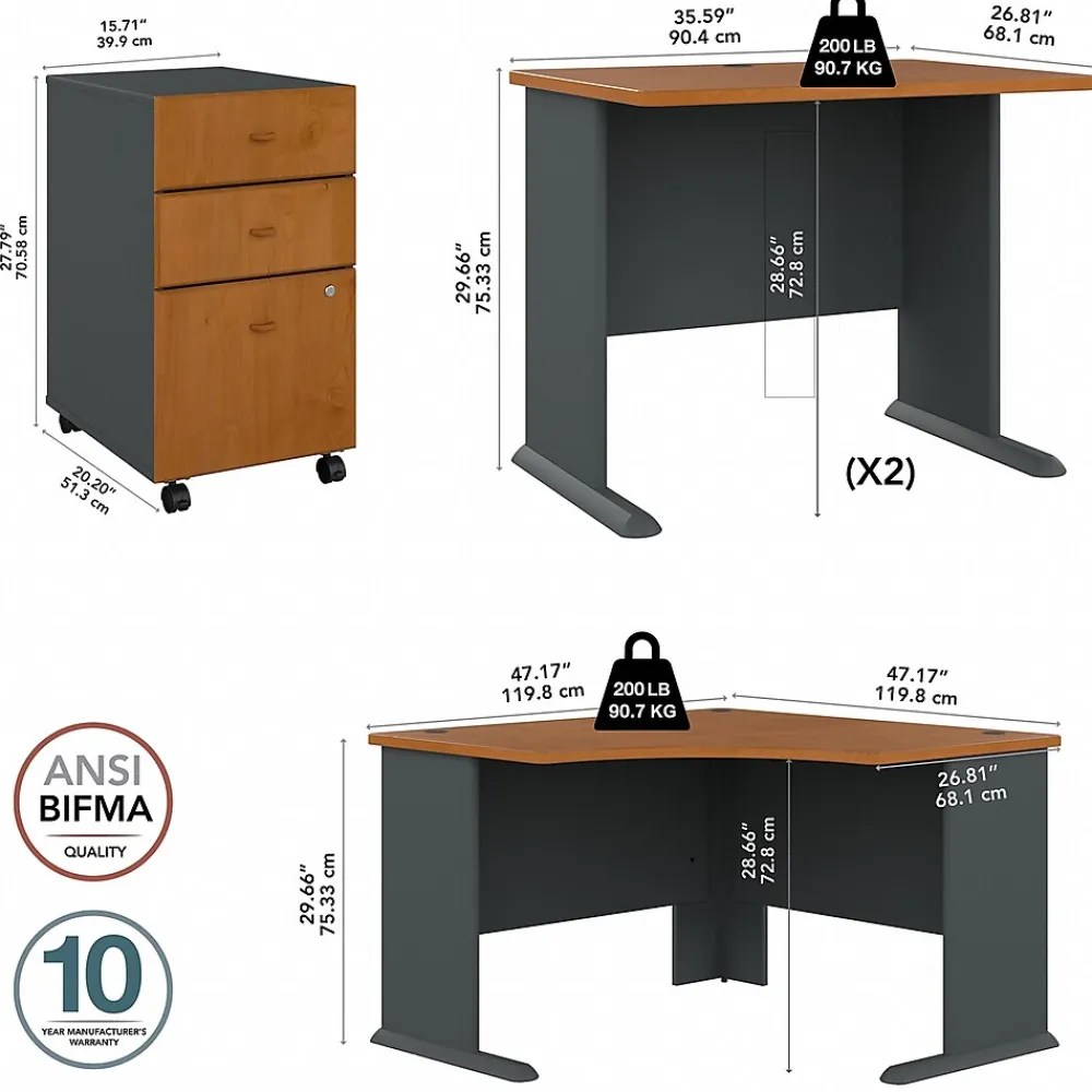 Corner Desks*Bush Business Furniture Cubix 84"W Corner Desk with Mobile File Cabinet, (SRA041NCSU) Natural Cherry/Slate