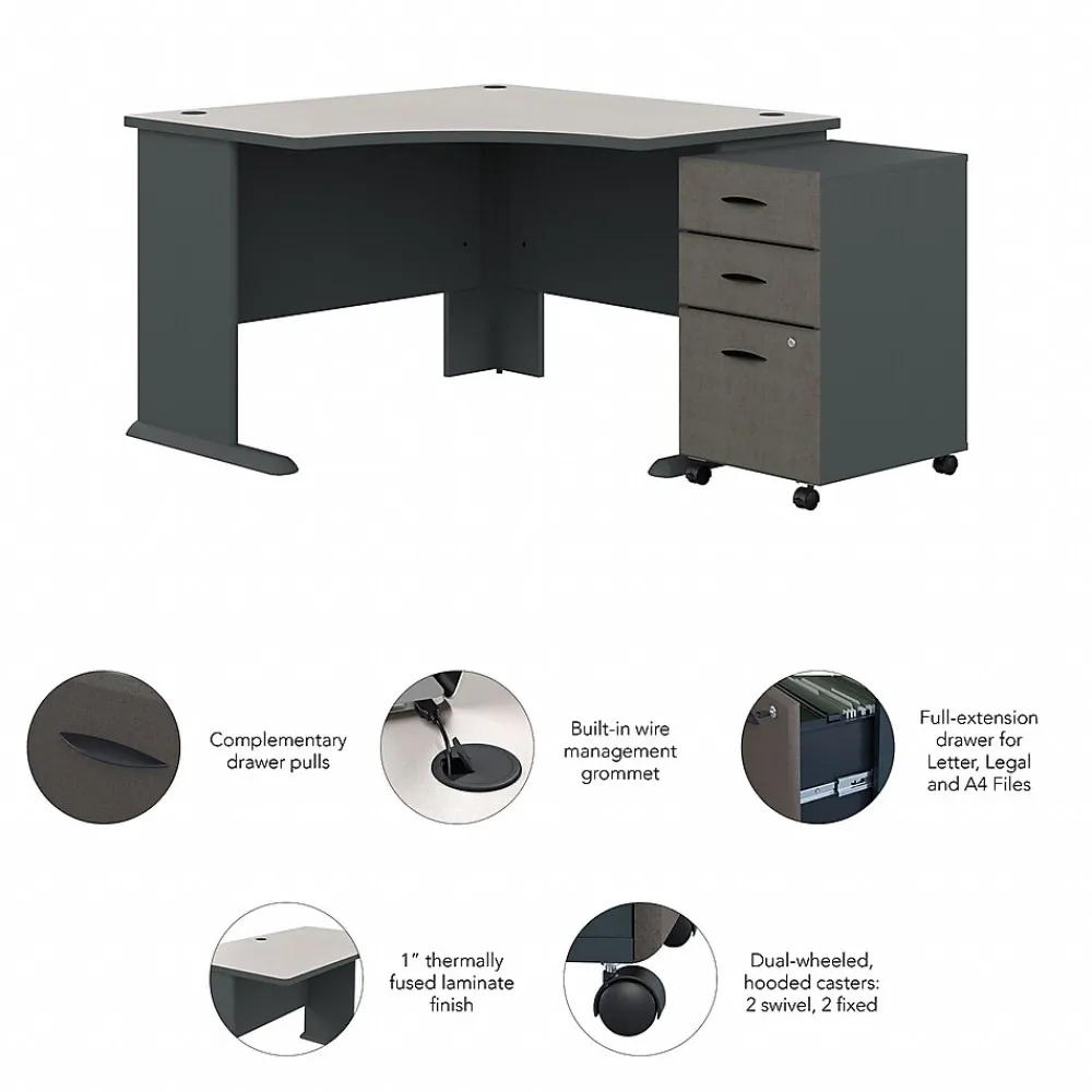 Corner Desks*Bush Business Furniture Cubix 48"W Corner Desk with Mobile File Cabinet, (SRA035SLSU) Slate/White Spectrum