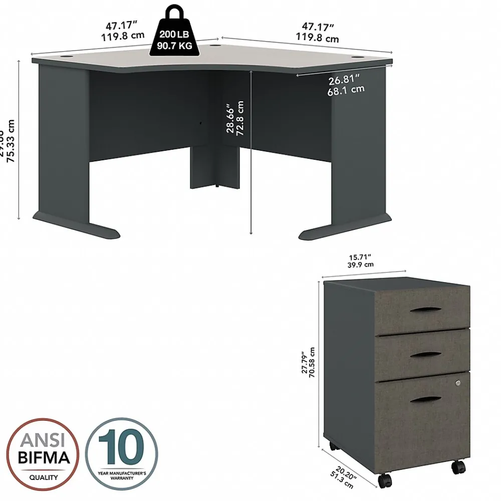 Corner Desks*Bush Business Furniture Cubix 48"W Corner Desk with Mobile File Cabinet, (SRA035SLSU) Slate/White Spectrum