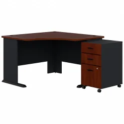 Office Desks*Bush Business Furniture Cubix 48"W Corner Desk with Mobile File Cabinet, (SRA035HCSU) Hansen Cherry/Galaxy