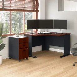 Office Desks*Bush Business Furniture Cubix 48"W Corner Desk with Mobile File Cabinet, (SRA035HCSU) Hansen Cherry/Galaxy
