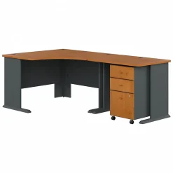 Office Desks*Bush Business Furniture Cubix 48"W Corner Desk with Return and Mobile File Cabinet, (SRA005NCSU) Natural Cherry/Slate
