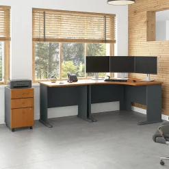 Office Desks*Bush Business Furniture Cubix 48"W Corner Desk with Return and Mobile File Cabinet, (SRA005NCSU) Natural Cherry/Slate