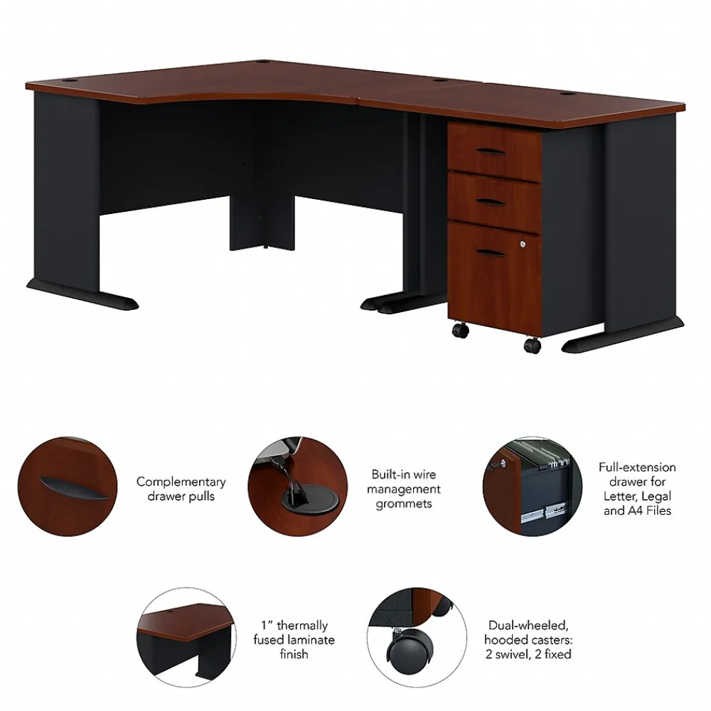 Computer Desks*Bush Business Furniture Cubix 48"W Corner Desk with Return and Mobile File Cabinet, (SRA005HCSU) Hansen Cherry