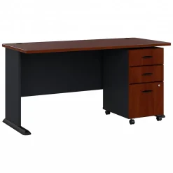 Office Desks*Bush Business Furniture Cubix 60W Desk with Mobile File Cabinet, (SRA003HCSU) Hansen Cherry