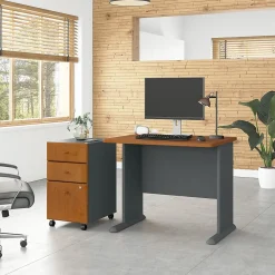 Office Desks*Bush Business Furniture Cubix 36W Desk with Mobile File Cabinet, (SRA024NCSU) Natural Cherry/Slate