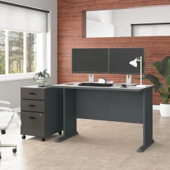 Office Desks*Bush Business Furniture Cubix 48W Desk with Mobile File Cabinet, (SRA025SLSU) Slate/White Spectrum