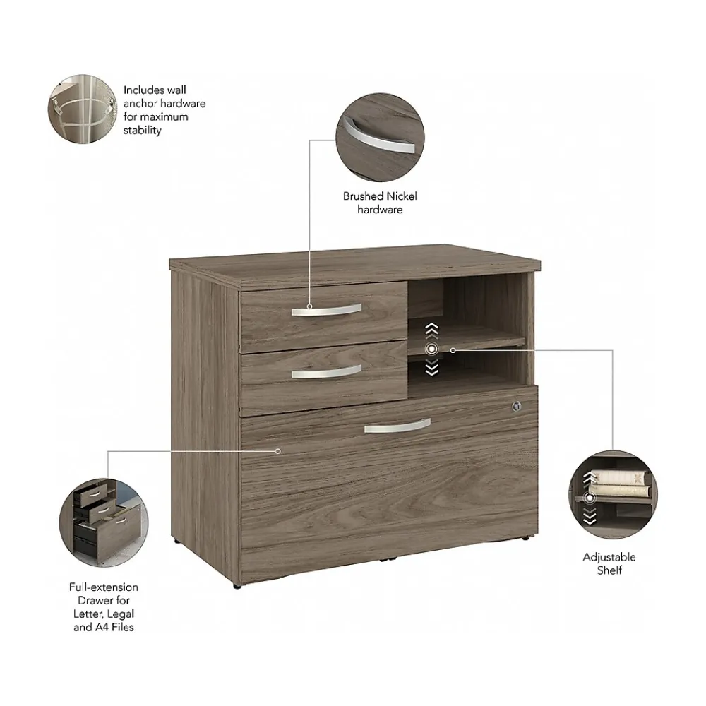 Storage Cabinets*Bush Business Furniture Hybrid 26" Office Storage Cabinet with Drawers and 2 Shelves, (HYF130MHSU-Z) Modern Hickory