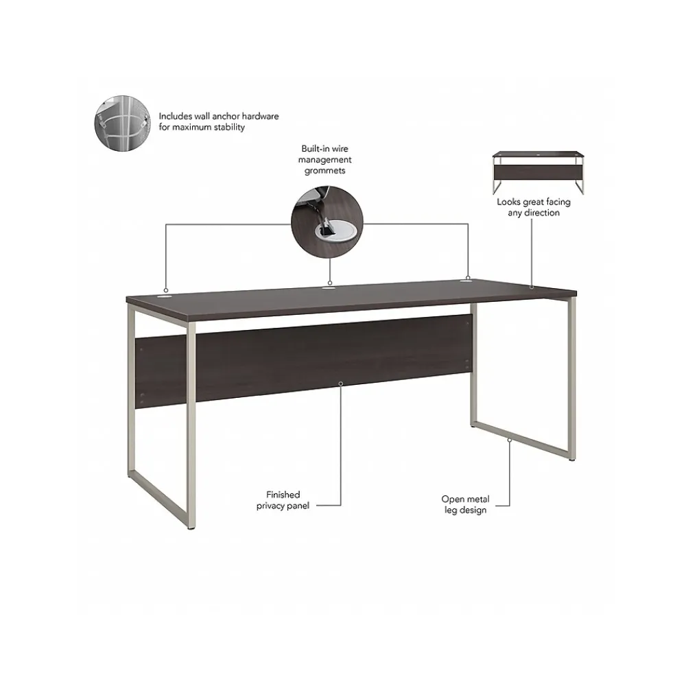 Computer Desks*Bush Business Furniture Hybrid 72"W Computer Table Desk with Metal Legs, (HYD373SG) Storm Gray