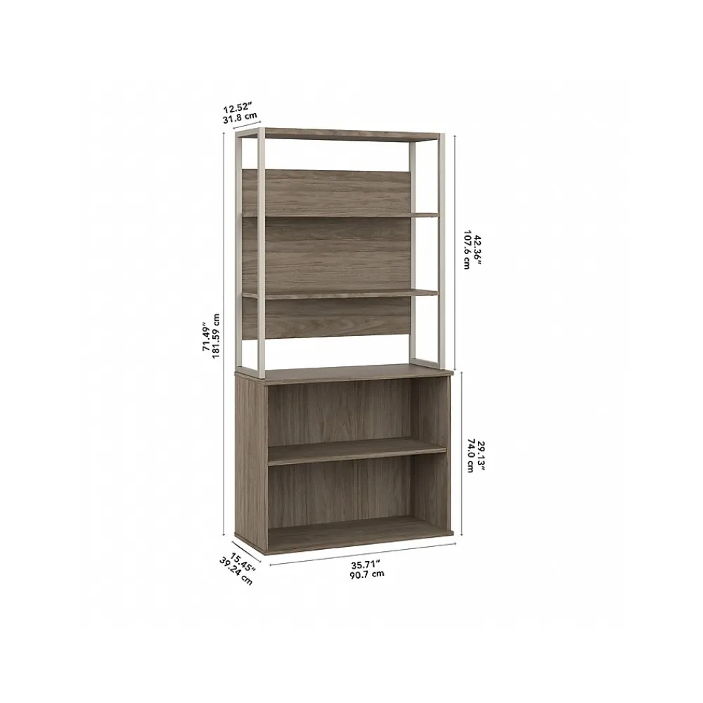Bookcases*Bush Business Furniture Hybrid 71"H 4-Shelf Etagere Bookcase with Adjustable Shelf, (HYB023MH) Modern Hickory