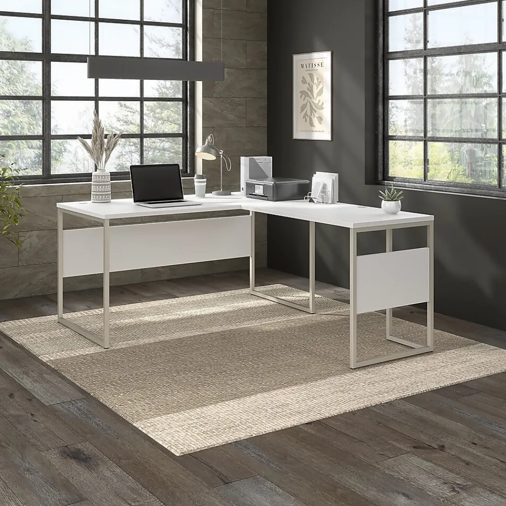 L-Desks*Bush Business Furniture Hybrid 60"W L Shaped Table Desk with Metal Legs, (HYB027WH) White