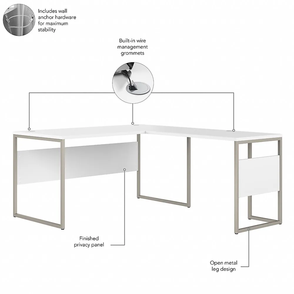 L-Desks*Bush Business Furniture Hybrid 60"W L Shaped Table Desk with Metal Legs, (HYB027WH) White