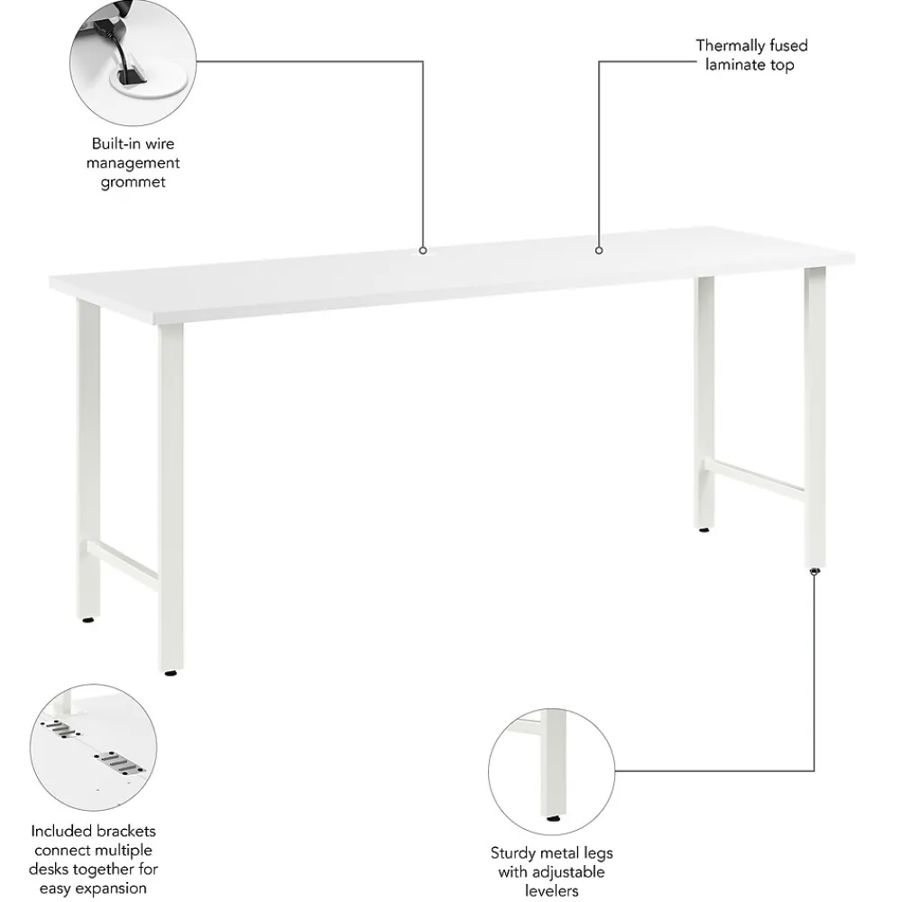 Office Desks*Bush Business Furniture Hustle 72"W Computer Desk with Metal Legs, White (HUD172WH)