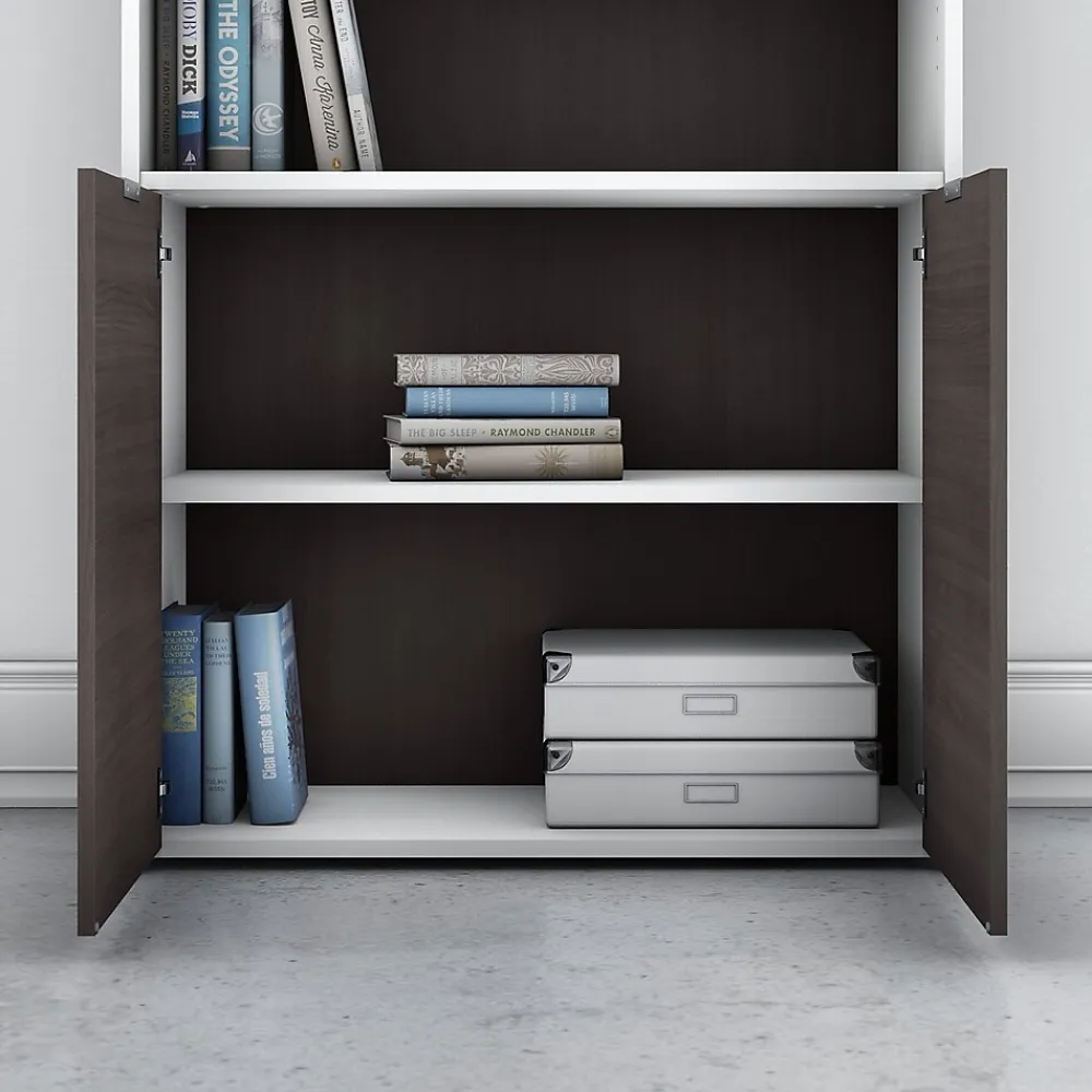 Bookcases*Bush Business Furniture Jamestown 66"H 5-Shelf Bookcase with Adjustable Shelves, Storm Gray/White Laminated Wood (JTB136SGWH)