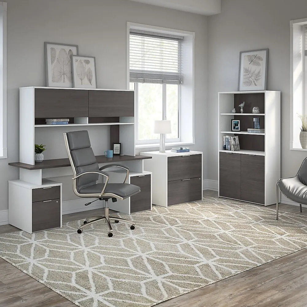 Bookcases*Bush Business Furniture Jamestown 66"H 5-Shelf Bookcase with Adjustable Shelves, Storm Gray/White Laminated Wood (JTB136SGWH)